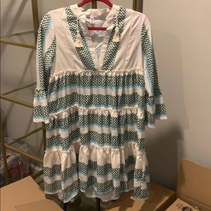 Green and Cream Zig Zag Tiered Dress